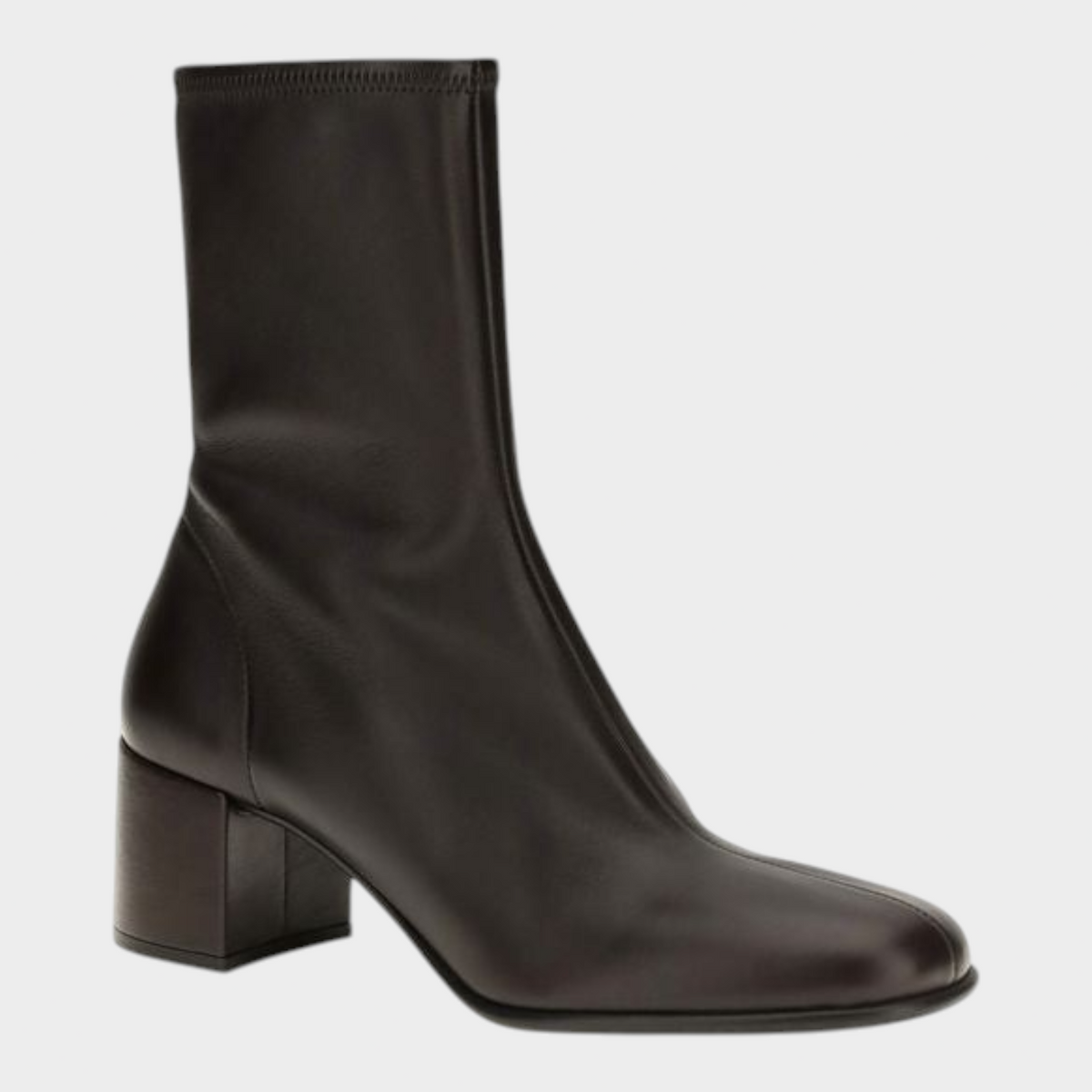 Esmire & Co Prada brown stretch nappa leather ankle boots with a square heel and side zip closure.