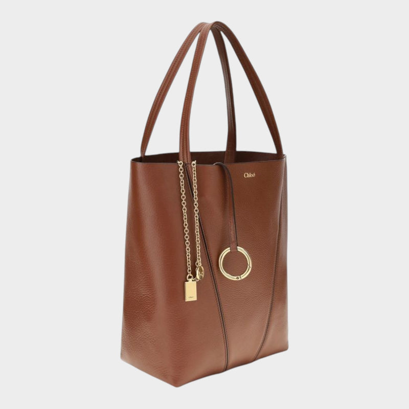 Chloé Spin Leather Shoulder Bag in Rich Brown