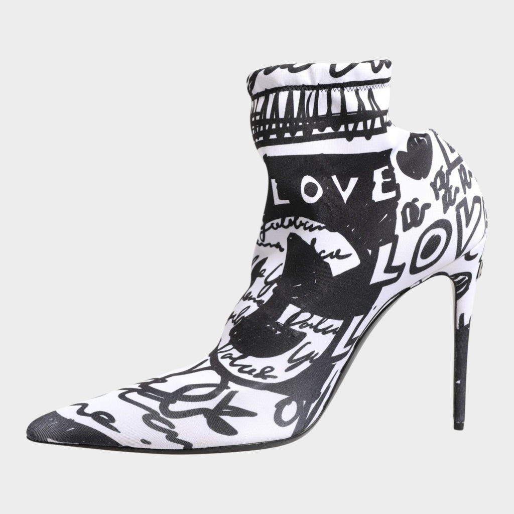 Dolce & Gabbana White Graffiti Stretch Ankle Boots Shoes