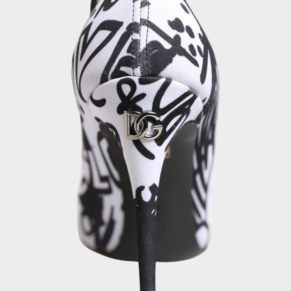 Dolce & Gabbana White Graffiti Stretch Ankle Boots Shoes