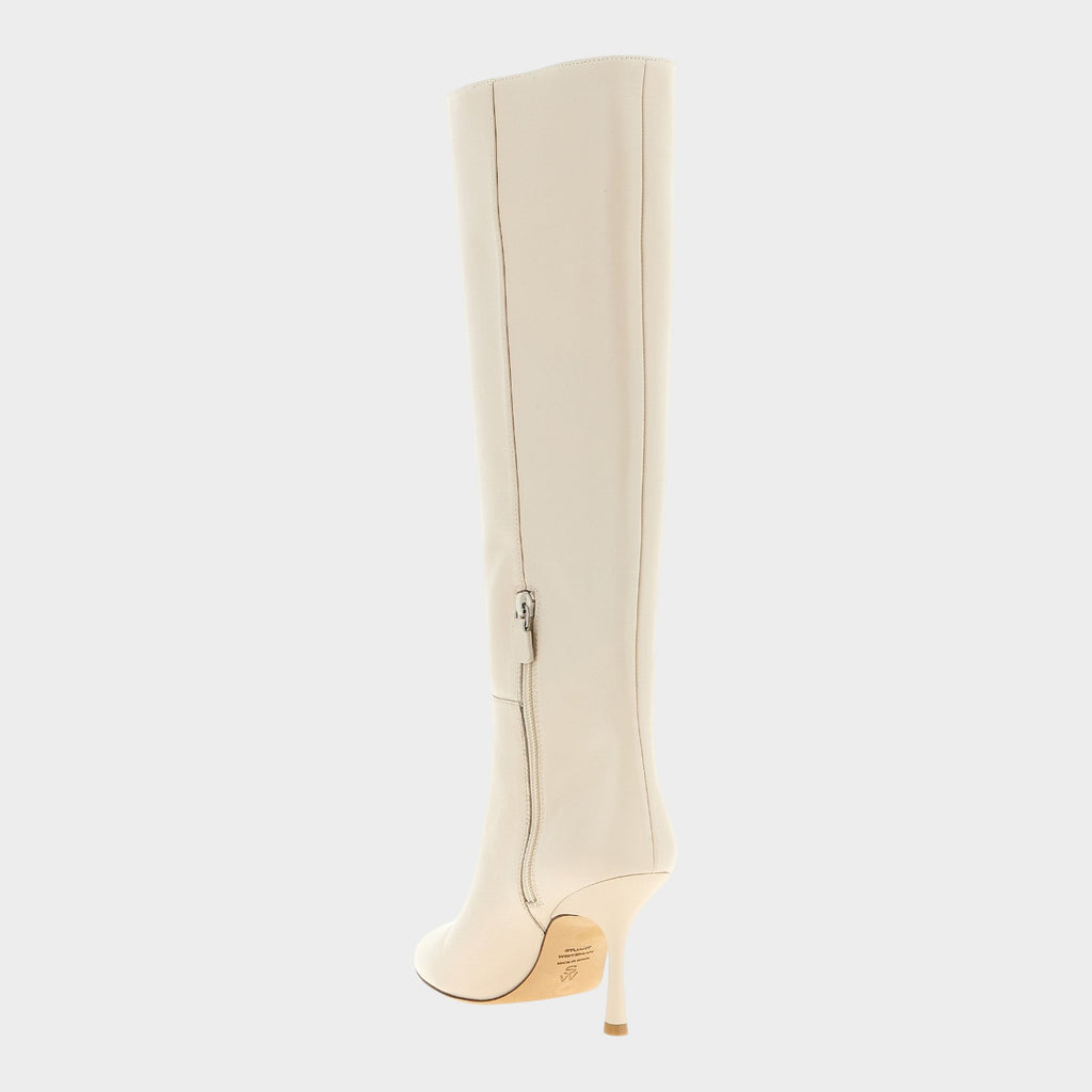 Stuart Weitzman White Lamb Leather Over The Knee