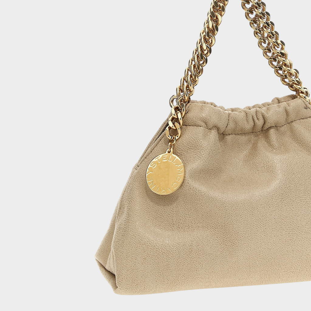 Esmire & Co beige Stella McCartney Falabella crossbody bag in vegan Shaggy Deer fabric with gold chain strap