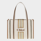 Esmire & Co Chloé beige cotton canvas shoulder bag with brown leather trim and embroidered logo front detail