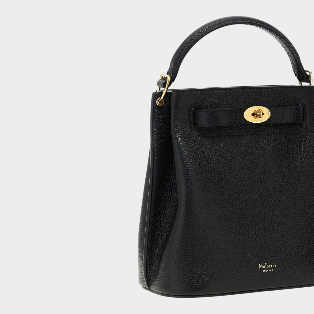 Esmire & Co Mulberry Small Islington black hammered calfskin bucket bag with gold Postman’s Lock and fixed handle