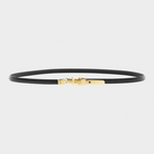 Esmire & Co black calfskin thin belt with a shiny gold-tone metal loop closure featuring the iconic FF logo.