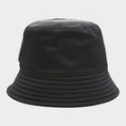 Esmire & Co black nylon bucket hat featuring a signature triangle logo on the side, crafted in Italy.