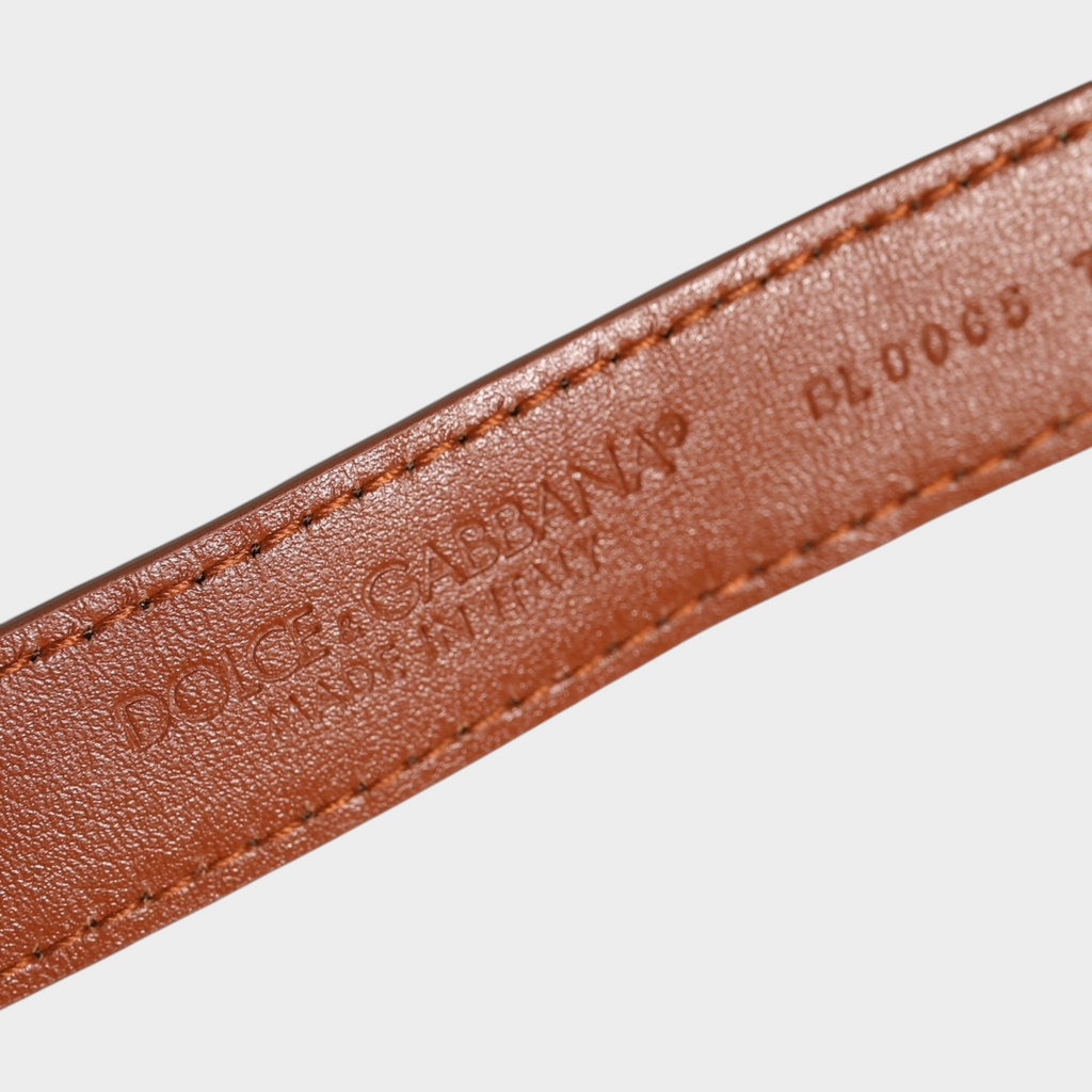 Esmire & Co Dolce & Gabbana brown caiman leather bracelet belt with embossed logo and calf leather lining