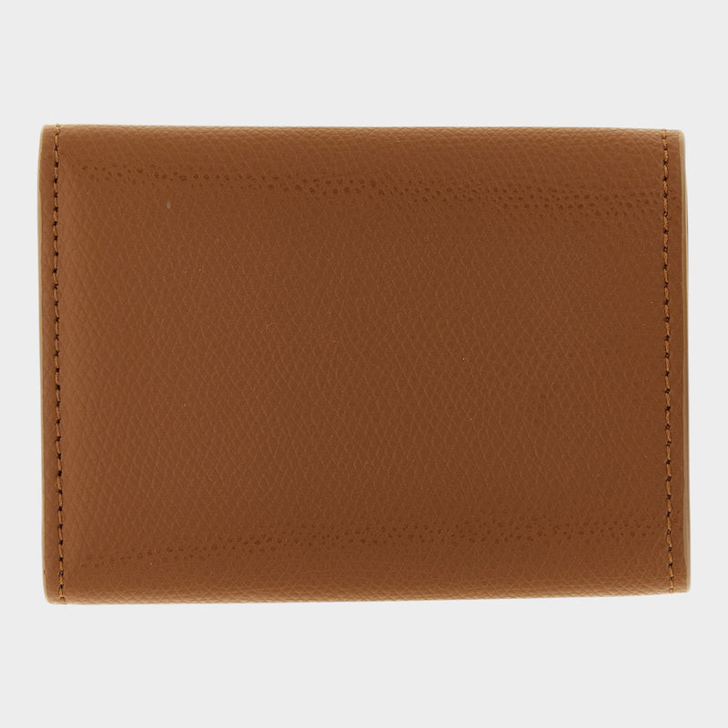Esmire & Co brown calfskin leather cardholder with a textured finish, shown from the back view.