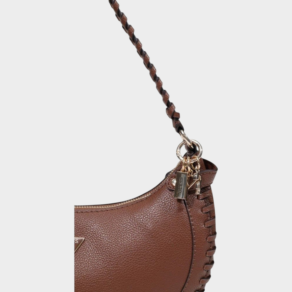 Esmire & Co brown GUESS Lucci shoulder bag with braided handle and side detailing in a leather-effect finish