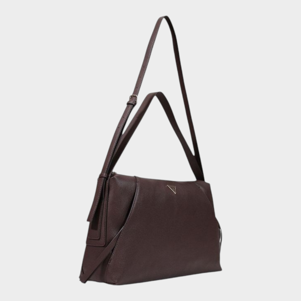 Esmire & Co brown Guess Lucci girlfriend satchel handbag with double handles and adjustable shoulder strap