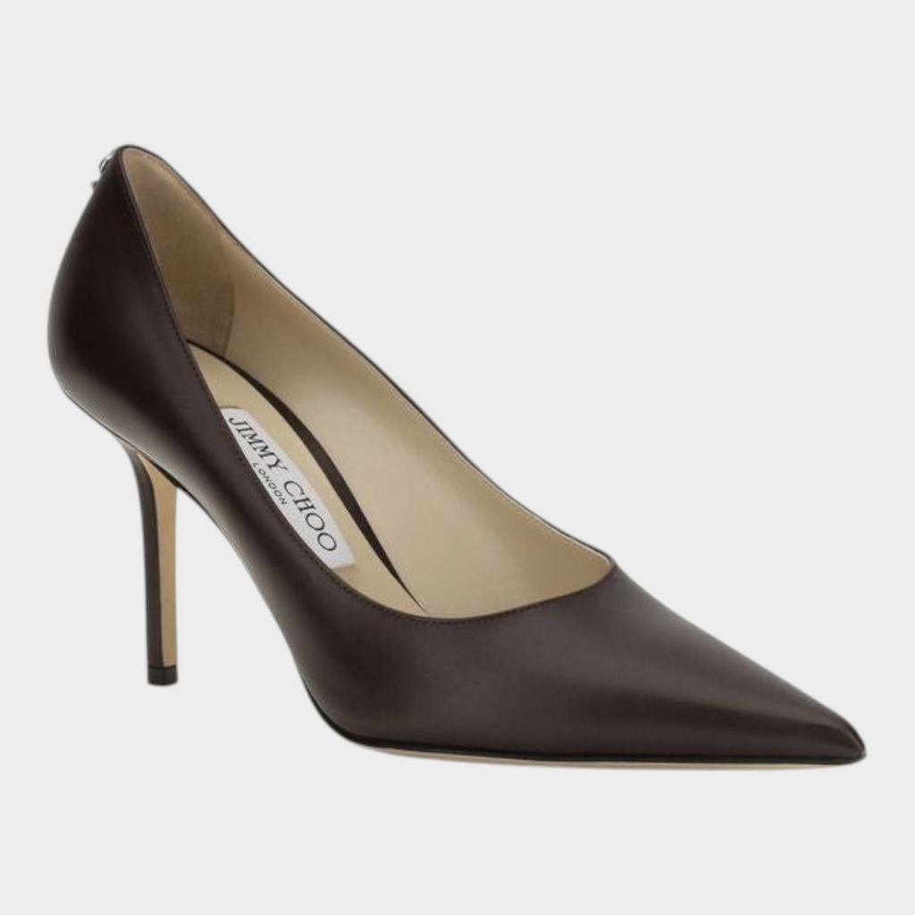 Esmire & Co Jimmy Choo brown calf leather Love pumps with a pointed toe and slender stiletto heel.