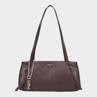 Esmire & Co brown polyurethane Guess Lucci girlfriend satchel handbag with gold-tone chain charm and metal logo