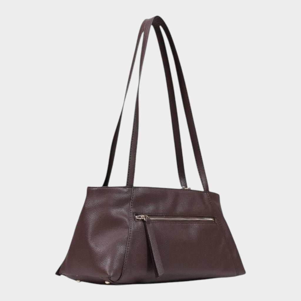 Esmire & Co brown textured polyurethane handbag with double shoulder straps and a front zipper pocket