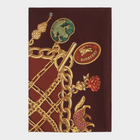 Esmire & Co Burberry bordeaux silk scarf featuring a vibrant gold charm jewellery print on a deep red background.