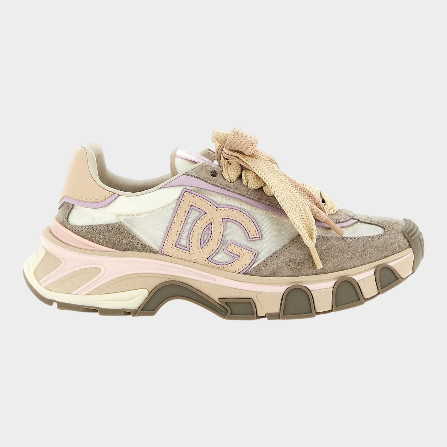 Esmire & Co Dolce & Gabbana beige calfskin and technical fabric sneakers with DG logo and sculptural tank sole