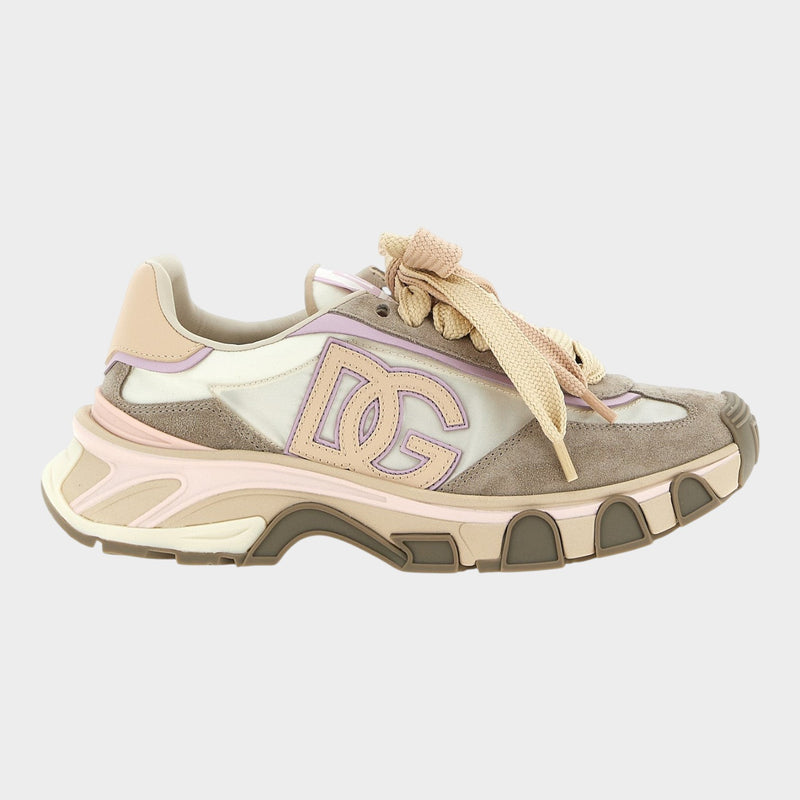 Esmire & Co Dolce & Gabbana beige calfskin and technical fabric sneakers with DG logo and sculptural tank sole