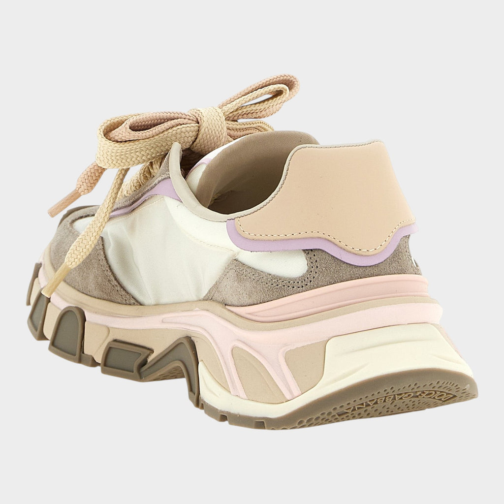 Esmire & Co Dolce & Gabbana beige calfskin and technical fabric athletic sneakers with a sculptural tank sole