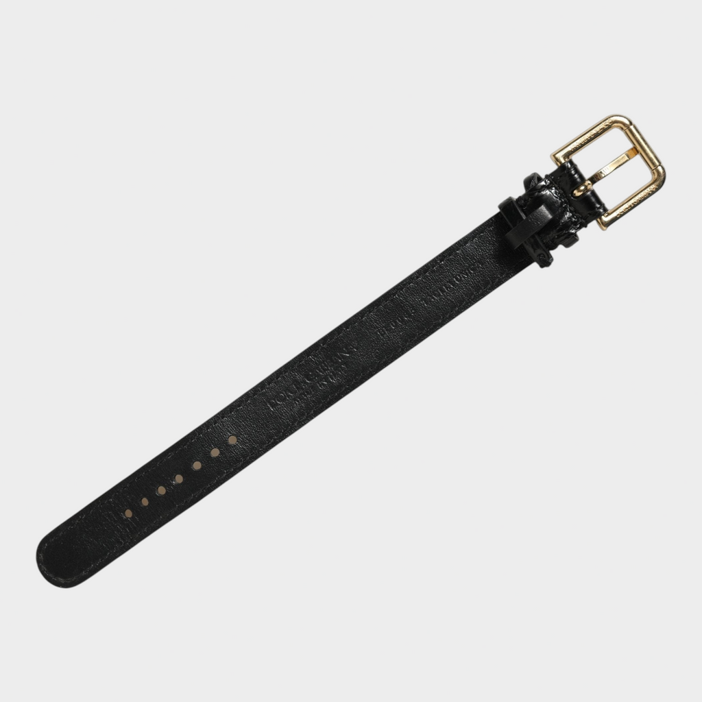 Esmire & Co Dolce & Gabbana black caiman leather bracelet belt with a polished gold-tone buckle closure.