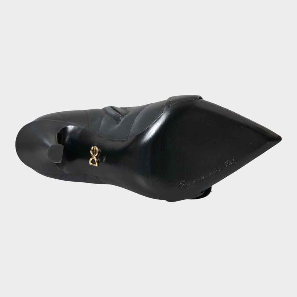 Esmire & Co Dolce & Gabbana black quilted leather stiletto boot sole with gold DG logo detail