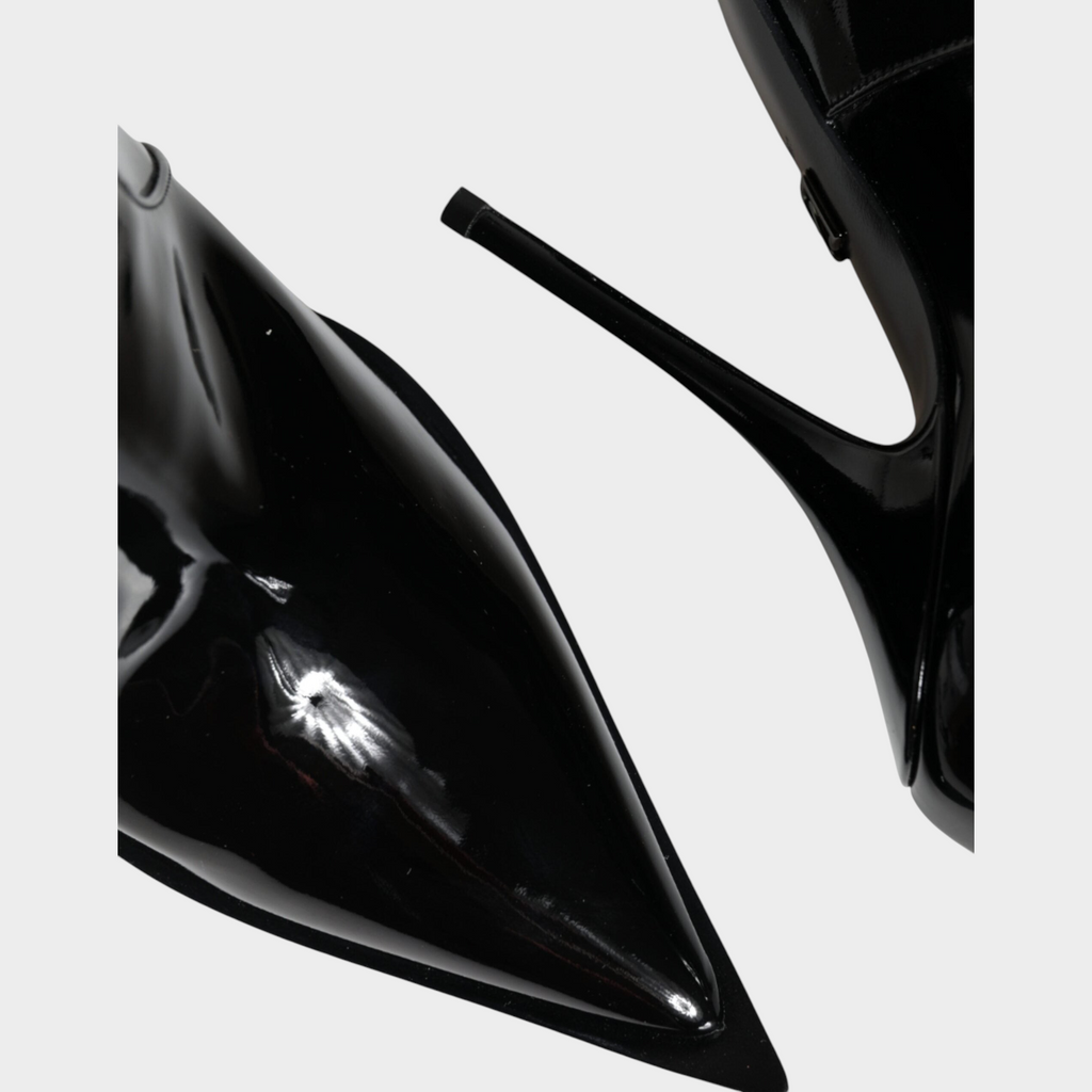 Esmire & Co Dolce & Gabbana black patent leather pointed ankle boots with high stiletto heels
