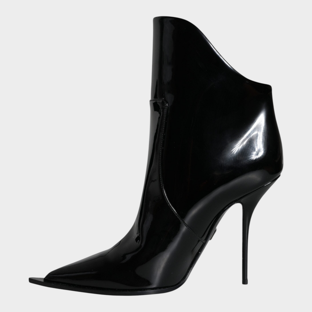 Esmire & Co Dolce & Gabbana black patent leather pointed ankle boots with a high stiletto heel