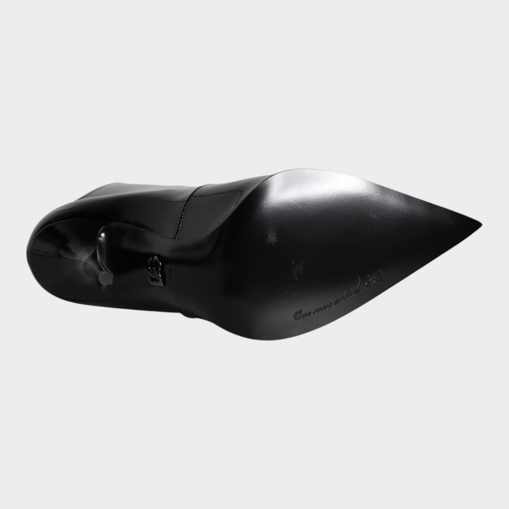 Esmire & Co Dolce & Gabbana black patent leather pointed ankle boots with high heel and leather sole