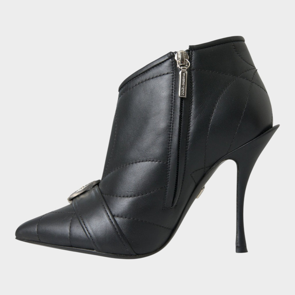 Esmire & Co Dolce & Gabbana black quilted leather stiletto booties with side zip and buckled detail