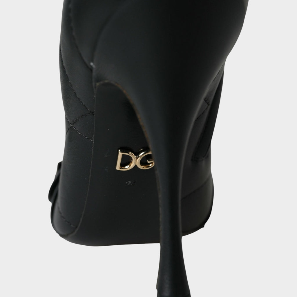 Esmire & Co Dolce & Gabbana black quilted leather stiletto boot heel with gold DG logo detail