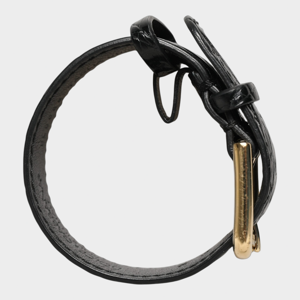 Esmire & Co Dolce & Gabbana black caiman leather bracelet belt with a polished gold-tone buckle closure.