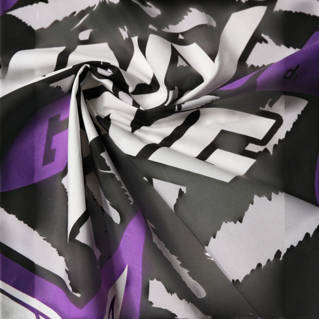Esmire & Co Dolce & Gabbana black and purple cotton foulard scarf with bold graphic logo print and textured design