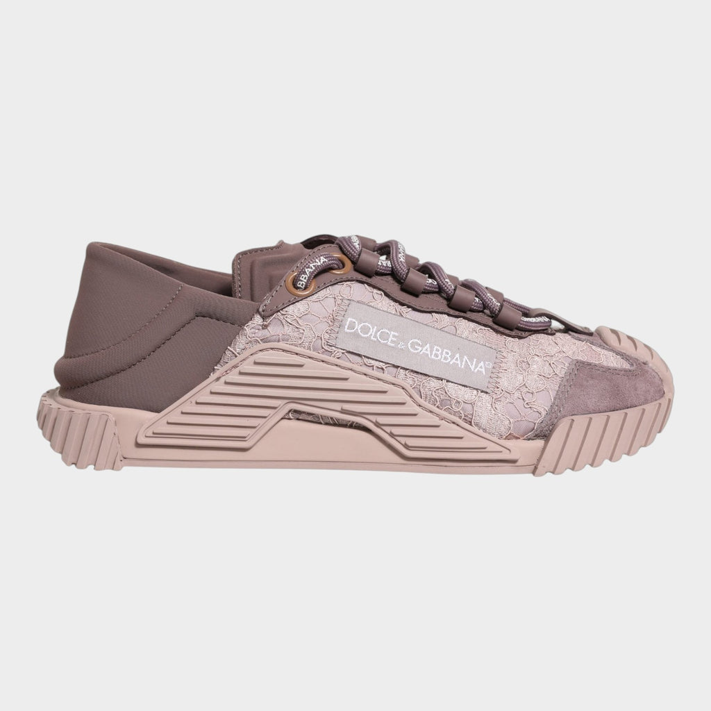 Esmire & Co Dolce & Gabbana pink lace NS1 low top sneakers with logo detail and ridged rubber sole