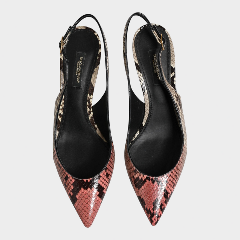 Esmire & Co Dolce & Gabbana multicolour python and calfskin pointed toe slingback heels with adjustable straps