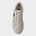 Esmire & Co Dolce & Gabbana white leather sneakers featuring a red velvet heart and gold stud embellishments.