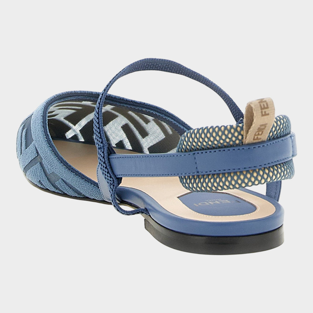 Esmire & Co FENDI Colibrì Lite light blue polyamide slingback sandals with FF motif and padded heel detail