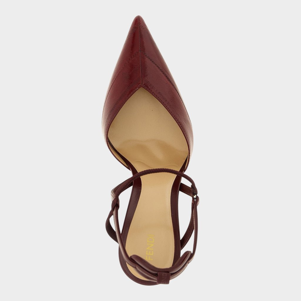 Esmire & Co Fendi Very Colibrì bordeaux lamb leather slingback heels with a chevron motif and tapered toe