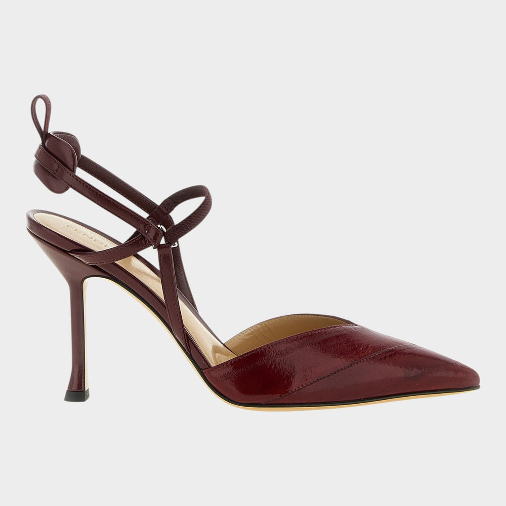 Esmire & Co Fendi Very Colibrì Bordeaux lamb leather slingback heels with a stiletto heel and chevron motif.