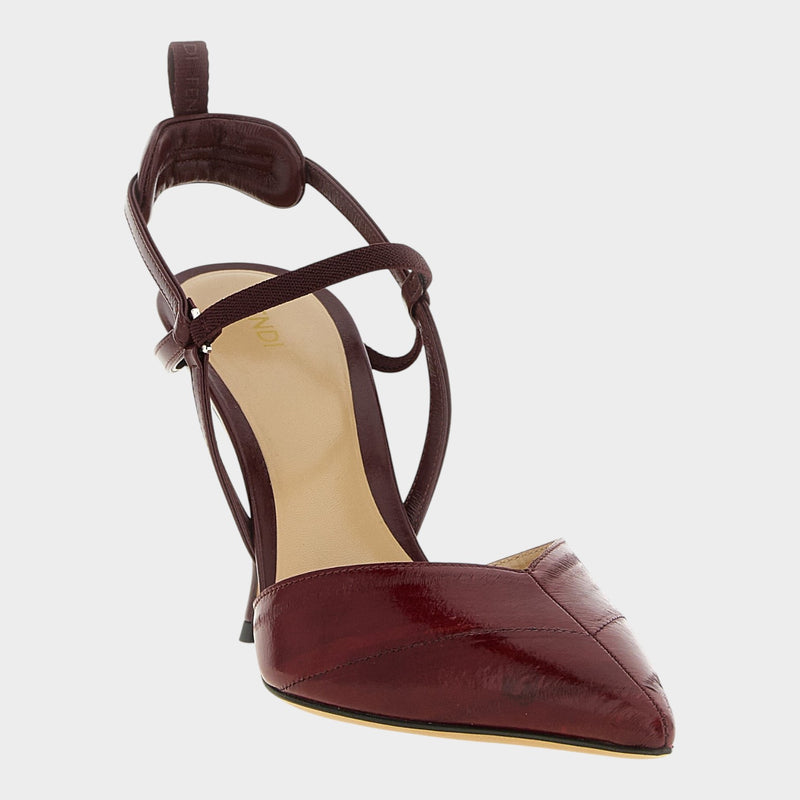 Esmire & Co Fendi Very Colibrì slingback heels in bordeaux lamb leather with a chevron motif and stiletto heel.