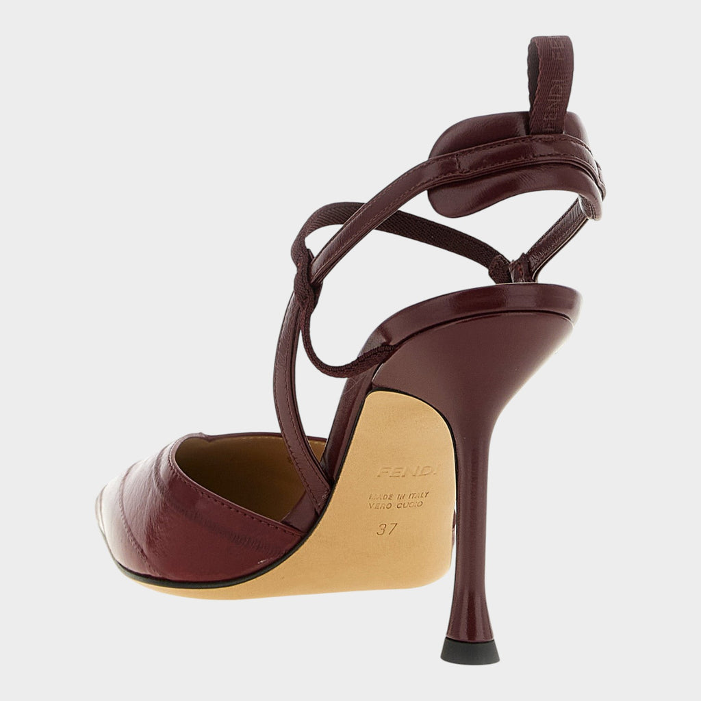 Esmire & Co Fendi Very Colibrì Bordeaux lamb leather slingback heels with stiletto heel and strap detail