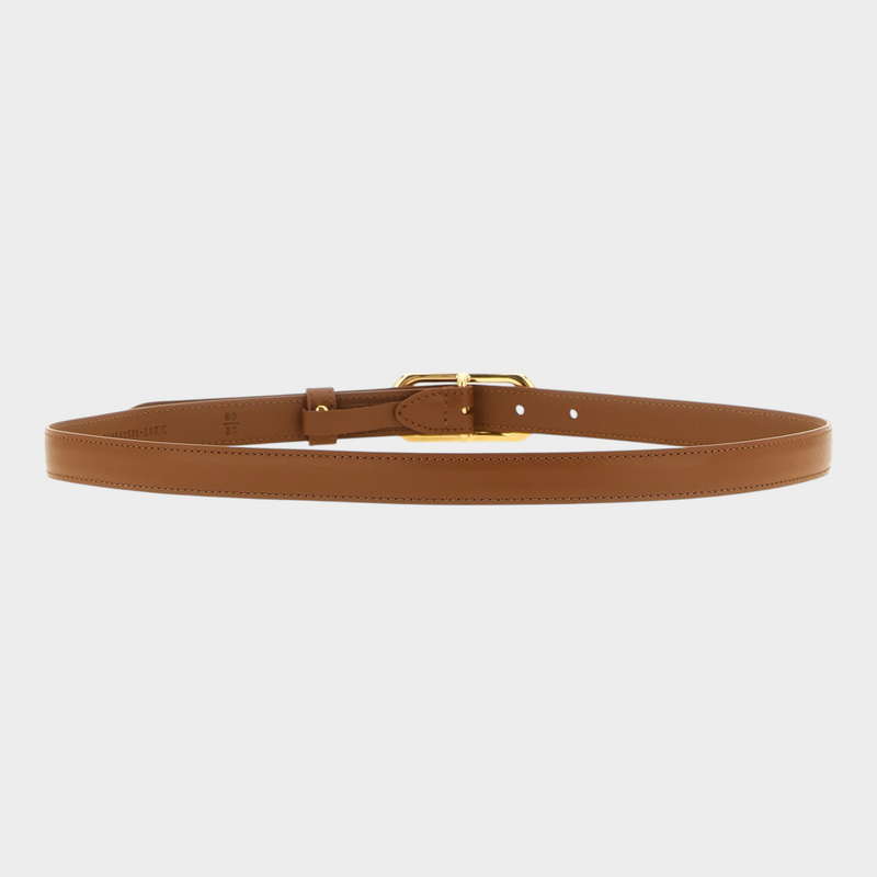 Esmire & Co Fendi brown calfskin leather belt with a gold oval buckle and FF logo loop