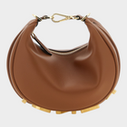 Esmire & Co Fendi Fendigraphy mini crescent handbag in brown calfskin leather with vintage gold metal logo base