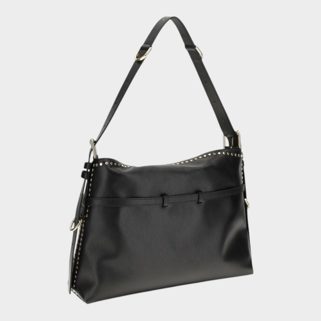 Esmire & Co Givenchy Voyou black calf leather shoulder bag with gold-finish buckles and adjustable strap.