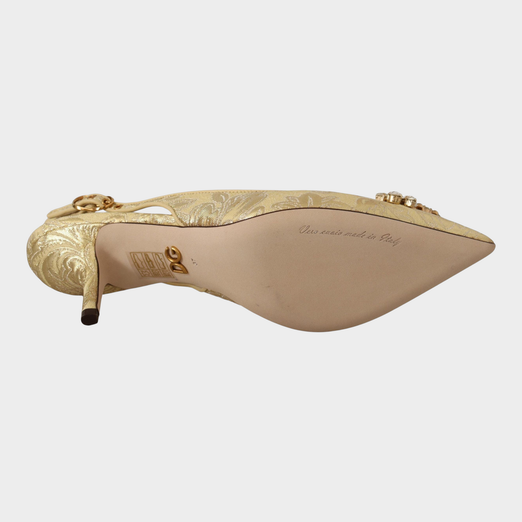Esmire & Co Dolce & Gabbana gold slingback pumps with crystal embellishments and leather sole