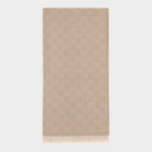 Esmire & Co beige Gucci wool scarf featuring an all-over GG embroidery pattern and elegant frayed ends.