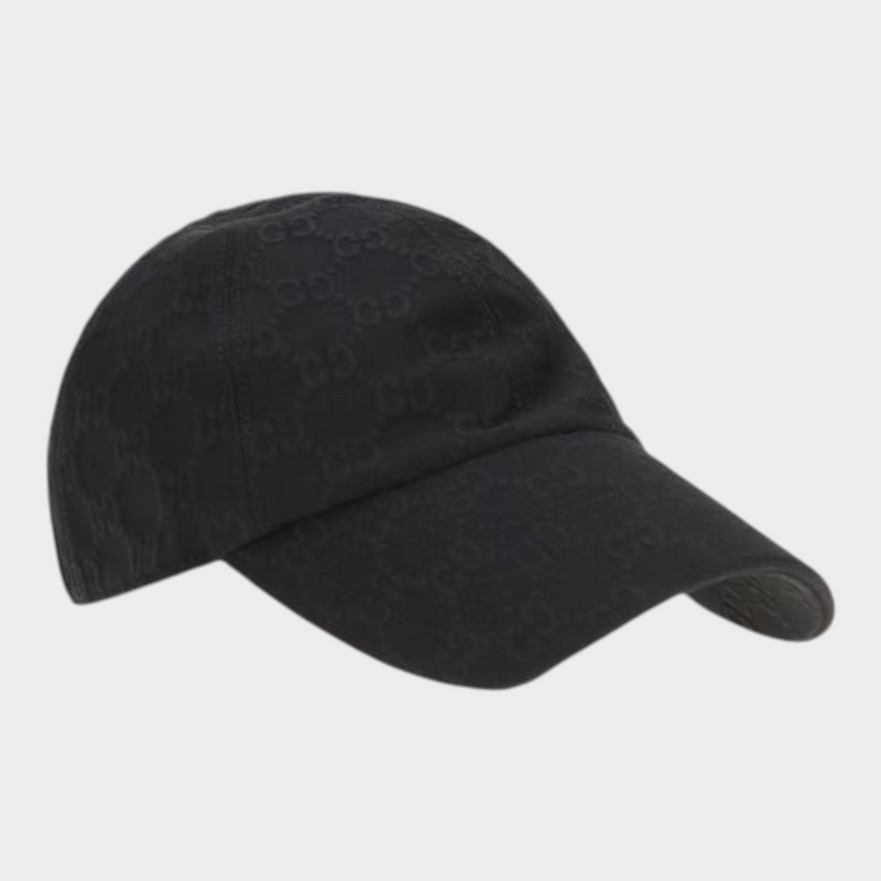 Esmire & Co Gucci black cotton baseball cap with tone-on-tone GG monogram pattern and classic visor