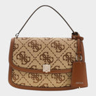 Esmire & Co Guess Audrey logo handbag in beige and brown polyester with a structured flap and metallic G logo