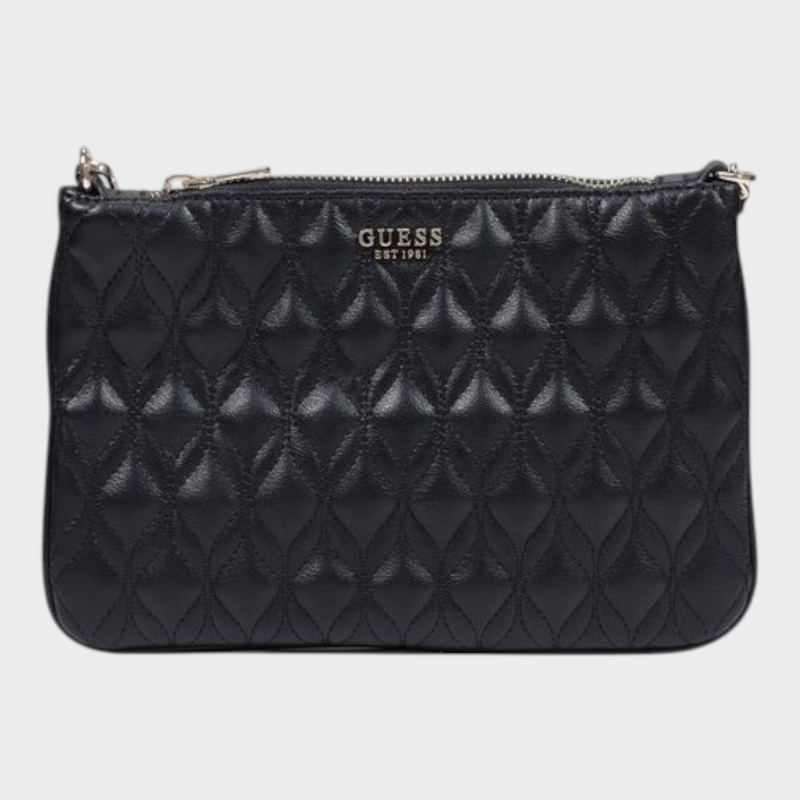 Esmire & Co Guess black quilted polyurethane clutch bag with geometric pattern and metallic logo detail