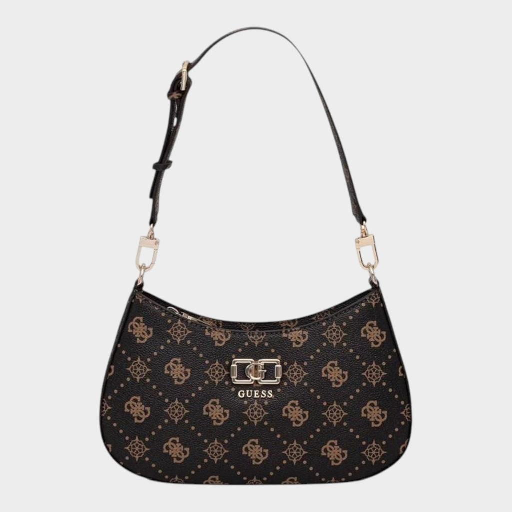 Esmire & Co Guess brown logo print shoulder bag with gold-tone hardware and adjustable strap