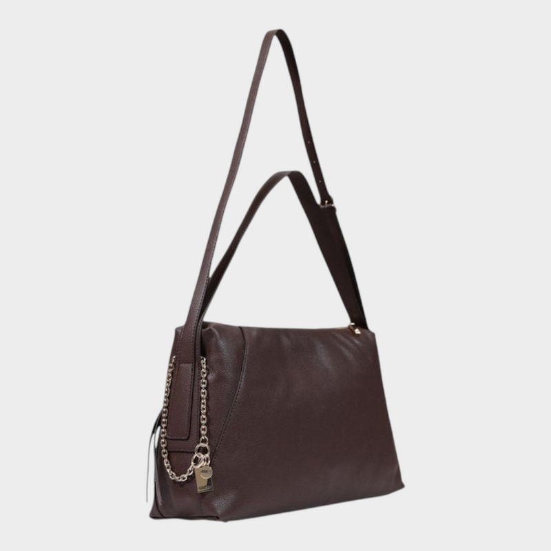 Esmire & Co Guess brown polyurethane girlfriend satchel handbag with side chain detail and adjustable shoulder strap