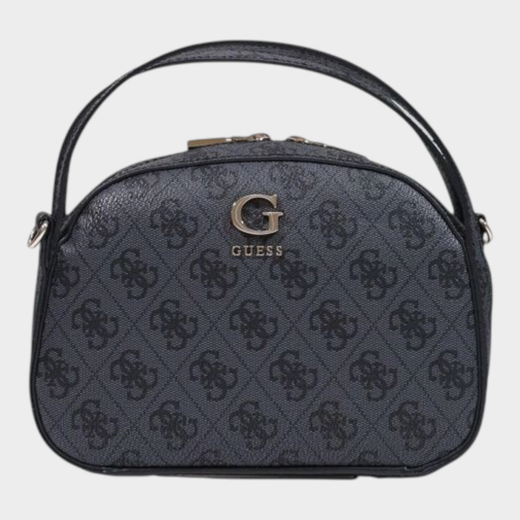 Esmire & Co Guess gray logo print polyurethane handbag with top handle and metal logo detail