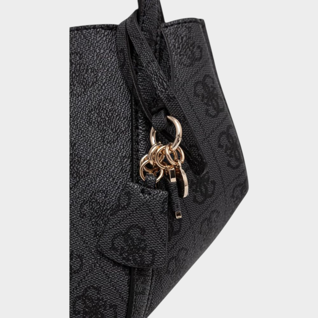 Esmire & Co Guess Coleen logo handbag in dark gray polyurethane with gold-tone metal charm detail